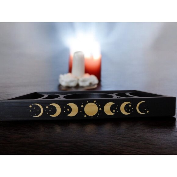Mystical Moon Phase Tarot Card & Crystal Display Holder Handcrafted Wooden Altar - Picture 7 of 12